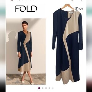 NWT The Fold Navy and Beige Octavia Long Sleeve Dress